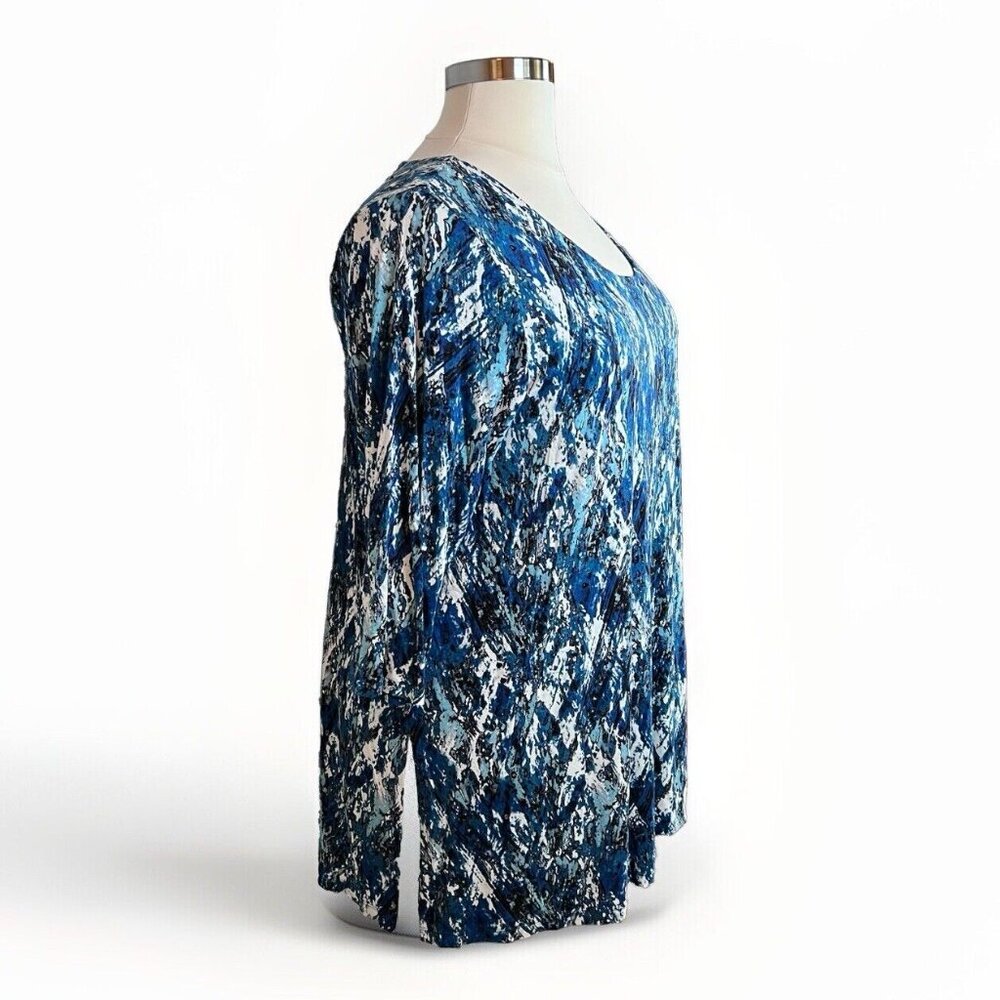 Cynthia Rowley Top Women’s 2X Blue Scoop Neck 3/4 Sleeves Stretch High Low Hem - Picture 3 of 9